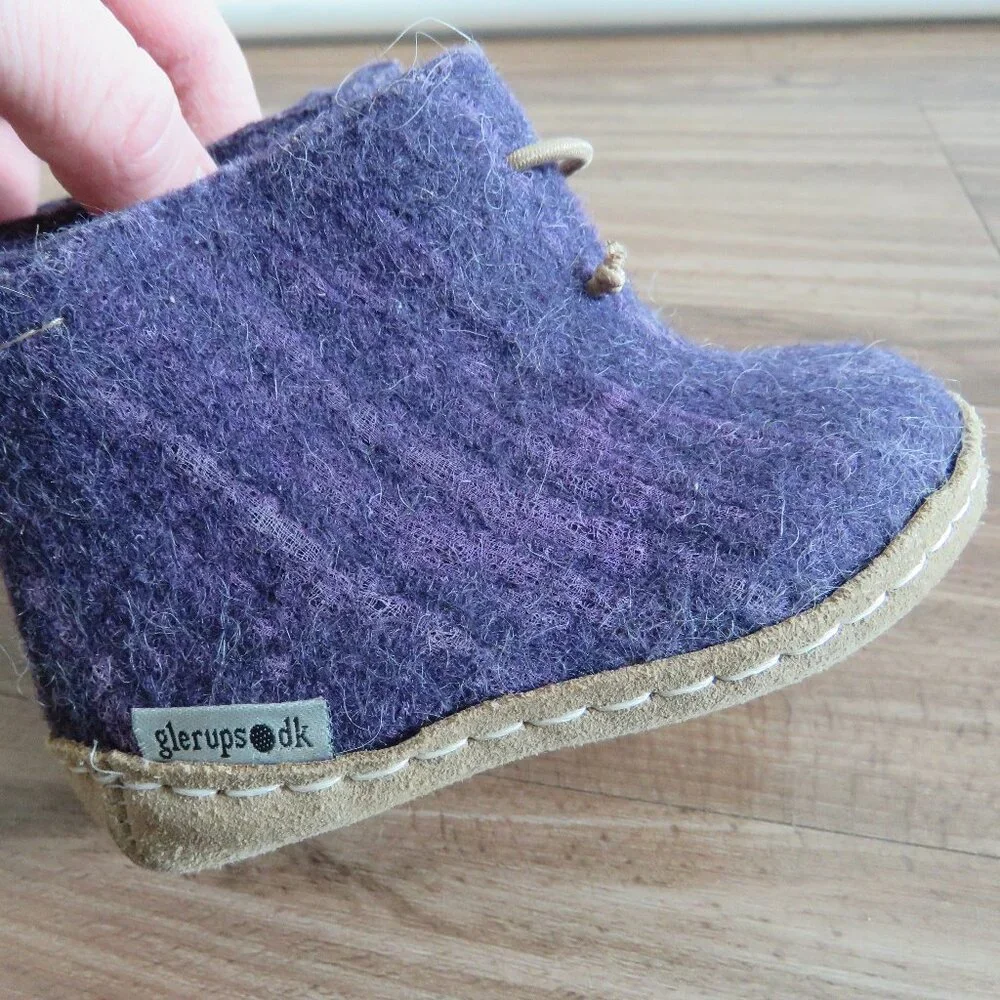 GLERUPS Slip On Purple 100% Natural Wool Slipper Booties Boots Baby Size US 5.5 - Picture 8 of 10